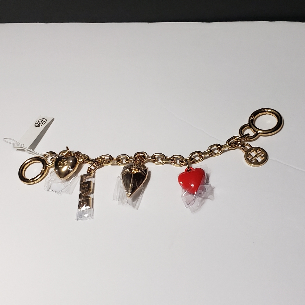 NEW! TORY BURCH Heart Chain Key Fob